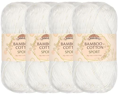 JubileeYarn Bamboo Cotton Sport Yarn - 50g/Skein - White - 4 Skeins