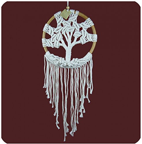 Simandra traditioneller handgefertigter Traumfänger mit Lebensbaum im Makramee Stil – hängender Boho Dreamcatcher mit Lebensbaum aus natürlichen Materialien handgefertigt – 28 x 80 cm