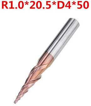 TuToy 2 fraises R0.25 / R0.5 / R0.75 / R1.0 * 20.5 * D4 * 50 Fraise en bout à bout sphérique Fraise conique Hrc50 - # 004