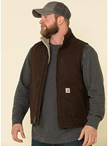 Carhartt Väst herr, i lös passform, tvättad, fodrad med duck-sherpa, Mörkbrunt, M