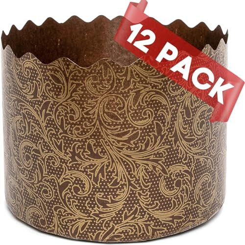340 ml Osterbrotpapierform Kulich | 12 Stück | – Paska-Formen, Panettone-Backformen – italienisches antihaftbeschichtetes braunes Design, B 10 x H 8 cm