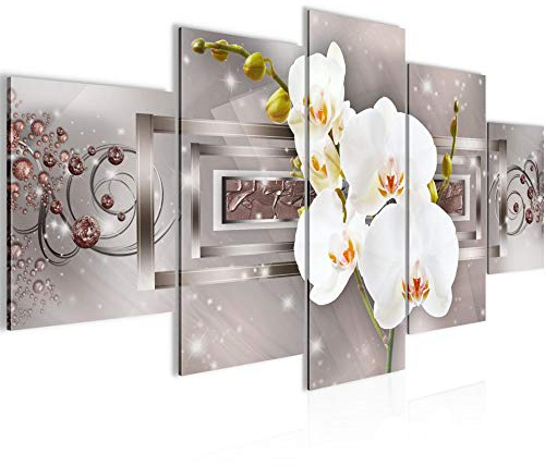 Runa Art Bild Wohnzimmer Schlafzimmer Blumen Orchidee 5 Teilig Figuren Braun Wandbilder auf Vlies Leinwand 210953a