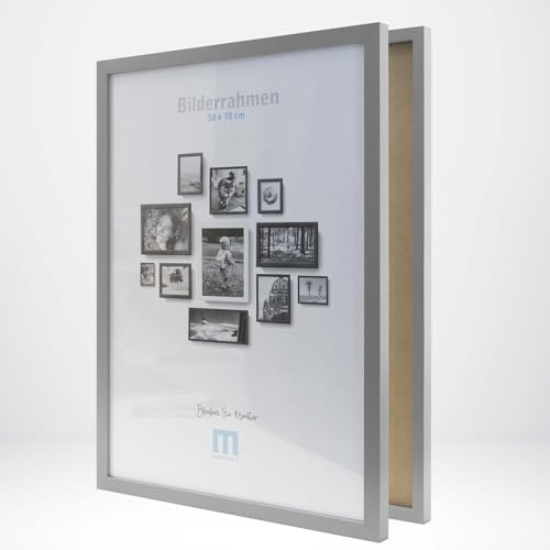 M MERCEO Bilderrahmen 50x70cm (1Stk) Grau – Holz MDF Fotorahmen einzeln oder Set – Posterrahmen mit Acrylglas – für Fotos & Poster, ideal zur Wandmontage, Hoch- & Querformat