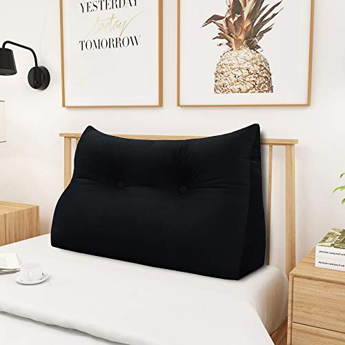 Keilkissen Bett Rückenlehne aus Holland-Samt, Rückenkissen Ergonomisches Dreieckskissen Lesekissen mit Knopfdesign & Seitentaschen, Abnehmbares Kopfteil Polster Wandkissen für Schlafzimmer Sofa