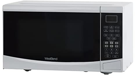 West Bend Microwave Oven 900-Watts Compact with 6 Pre-Set Cooking Settings, Speed Defrost, Electronic Control Panel and Glass Turntable, 0.9 Cu.Ft., White