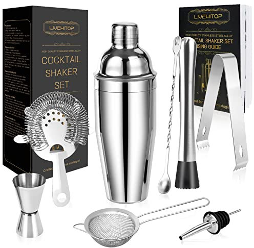 LIVEHITOP Kit Cocktail, Kit Barista in Acciaio Inox Kit Professionale Cocktail Shaker Set con 750ML Boston Shaker per la Casa, Bar, Festa