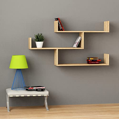 Hocuspicus | Wandregal mit 3 Ebenen | Modernes Holz-Bücherregal für Wohnzimmer, Schlafzimmer, Büro | 120x23x66 cm Eiche