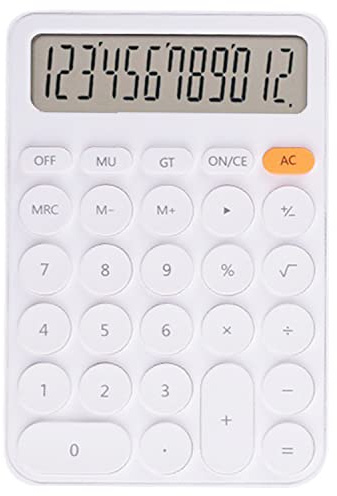 Taschenrechner Desktop, Standardrechner 12-stellig mit großem LCD-Display und runder Taste, Desktop-Taschenrechner mit großen Tasten und 15° Neigungsbildschirm geeignet für Kinderrechner (weiß)