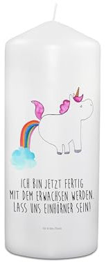 Mr. & Mrs. Panda Weihnachtskerze Einhorn Pupsen 15 x 7 cm - Geschenk, Osterkerze, Kommunionskerze, Hochzeitskerze, Regenbogen, Lustig, Unicorn, Freundin, Spaß, Glitzer, Wachskerze, Geburtstagskerze