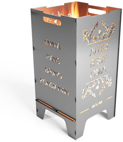 MOCAVI Edelstahl Feuertonne Beste 73 cm | 3 mm V2A personalisiert Feuerschale Feuerkorb massiv sicher groß Feuerstelle Outdoor faltbar hitzefest Design-Feuersäule für Garten, Terrasse und Balkon
