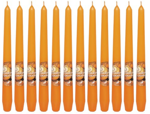 Dekohelden24 Velas aromáticas con aroma de naranja canela, 12 unidades, aroma de Navidad naranja en naranja, tamaño: H/Ø aprox. 25 x 2 cm, 60 gr