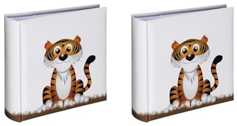 Hama Kinderalbum (Einsteckalbum mit 100 Seiten, Fotoalbum zum Einstecken von 200 Fotos im Format 10x15, Babyalbum mit Tiger-Motiv) weiß (Packung mit 2)