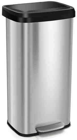 LIFEZEAL Poubelle Rectangulaire à Pédale 68L, Poubelle de Cuisine en Acier Inox, Poubelle Bureau avec Boîte Anti-odeur, Couvercle à Fermeture en Douceur (Argent, 68L)