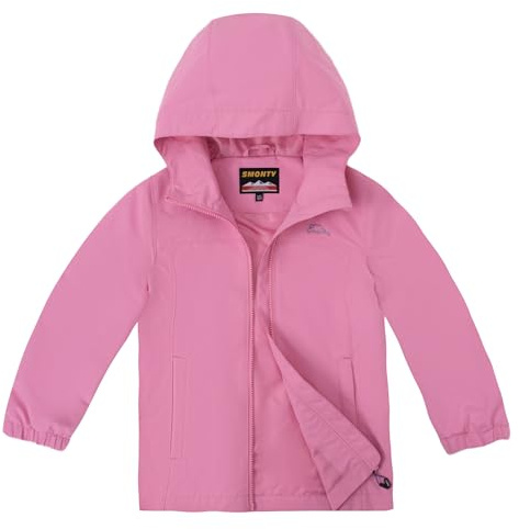 SMONTY Giacca Impermeabile per Bambini Cappuccio Antivento Giacca Traspirabilità Esterna per Escursioni a Piedi, in Bicicletta e Corsa(Rosa, 13-14 anni)