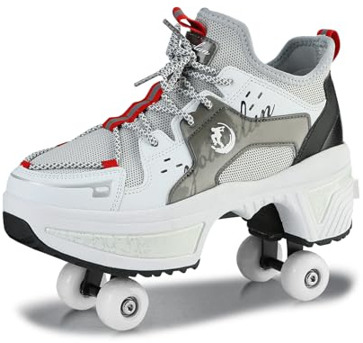 Scarpe con ruote per ragazzi e ragazze, pattini a rotelle con 4 ruote retraibili, 2 in 1 pattini a rotelle e sneakers, scarpe con rotelle per bambini adolescenti (grigio, 39)