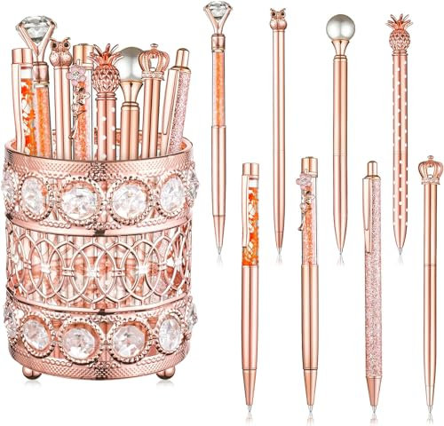 Kugelschreiberhalter mit 8 Glitzerstiften, rotgoldener Diamant-Stifthalter, Schmuckstein-Gold, Make-up-Pinselhalter, Organizer für Frauen, Mädchen, Büro, Schule, Schreibtischzubehör, Zubehör