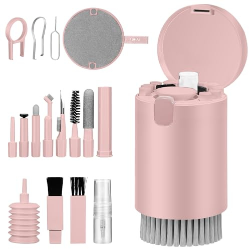20 in 1 laptop screen keyboard cleaning kit,computer cleaning kit,cleaning kit for MacBook, Airpods, Phone, Tablet, Computer, PC Monitor, Camera, With Blower & Screens Cleaners S (Pink)