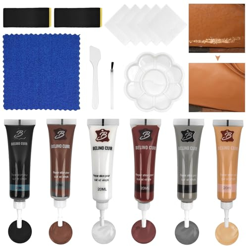 6Stück Leder Reparatur Set Flüssigleder Kunstleder Reparaturset Sofa Auto | 6 Lederfarbe mit Zubehör Leder Reparatur Set Schwarz Braun Weiß Grau Beige Lederreparaturset für Autositze Sofas Lederjacke