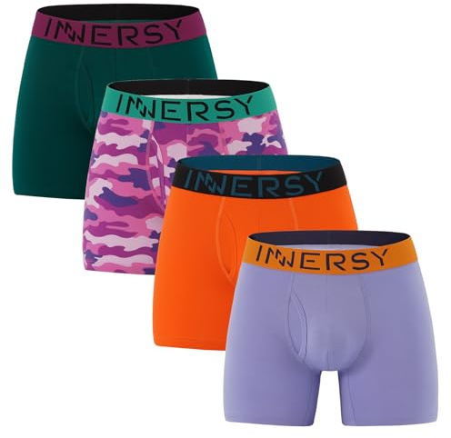 INNERSY Mutande da uomo in cotone Boxer da uomo lunghi Slip retrò Biancheria intima con apertura Confezione da 4, M