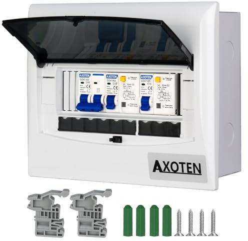 CHENGPI Coffret Electrique Etanche, Boitier Etanche Electrique Exterieur avec Mini - Disjoncteur 2P AC et Interrupteur de Fuite 1P + N,Tableau Electrique 1 Rangée 8 Modules avec Zéro Ligne de Terre