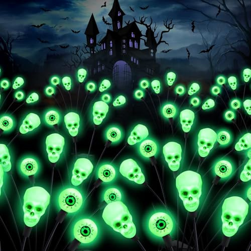 2 Stück Halloween Deko Licht Outdoor, 8 LED Halloween LED Lichter Solar Gartenlichter Dekoration Deko Leuchtend Lichterkette Gartenbeleuchtung Solarlampen für Außen Garten
