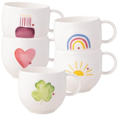 Villeroy & Boch With Love Henkelbecher 5er Set, 290 ml, Tasse für Kaffee und Tee, Premium Porzellan, Spülmaschinen- & Mikrowellengeeignet, Gemischte Motive