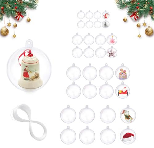 elthmpr Weihnachtskugeln Plastik Zum Befüllen - 32 Stück Durchsichtige Weihnachtskugeln Kunststoff Transparent Ø 4 cm, Ø5 cm, Ø6 cm Christbaumkugeln für Weihnachtsschmuck, Weihnachtsbaum