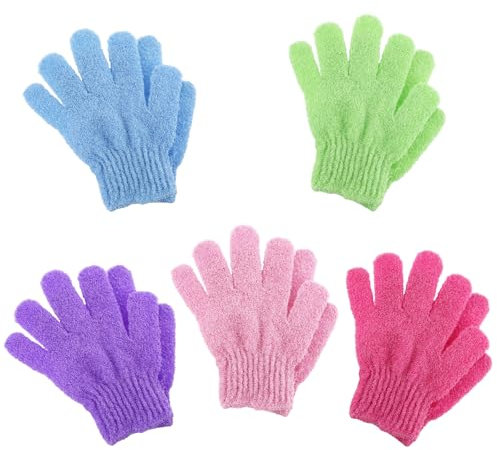 Molain 10 Stück Peelinghandschuh, Peeling Handschu Exfoliating Gloves Waschhandschuh Badehandschuhe Körper Duschhandschuh Peeling Körper Badezubehör 5 Farbe