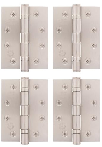EAI Satin Nickel Door Hinges, 102mm / 4 Inch, 2 Pairs Fire Rated | Internal Fire Door Hinges, Perfect for Wooden Doors, Smooth Operation, Ball Bearing Hinges, Fixings Included