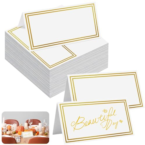 80PCS Table Place Cards, Wedding Name Cards Place Card with Double Gold Border, Table Setting Reception Seating Name Card for Table Setting Wedding Birthday Dinner