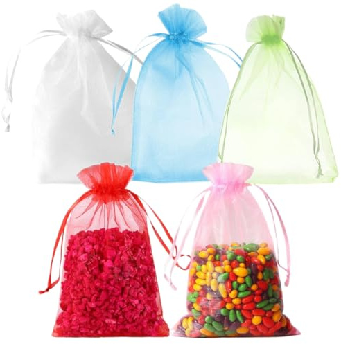 Sacchetti di Organza 50 Pezzi - Tulle Colorati Con Coulisse 15X20cm - Per Gioielli, Feste e Regali