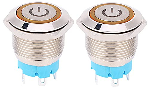 Respicefinem 2 pezzi 12 a 24 V CC interruttore a pulsante 19 mm rotondo 4 pin interruttore di ripristino automatico con modello di alimentazione luminosa disponibile nei colori (Yellow)