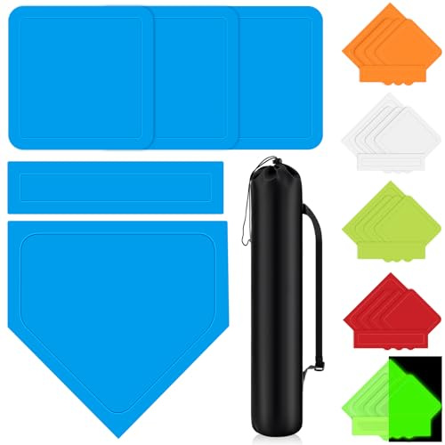 Hiboom 5 Pcs Baseball & Softball Base Set with Portable Carrying Bag 3 Throw Down Bases 1 Homeplate 1 Pitching Rubber for Kickball Softball Backyard Playground Practice Adults(Blue)