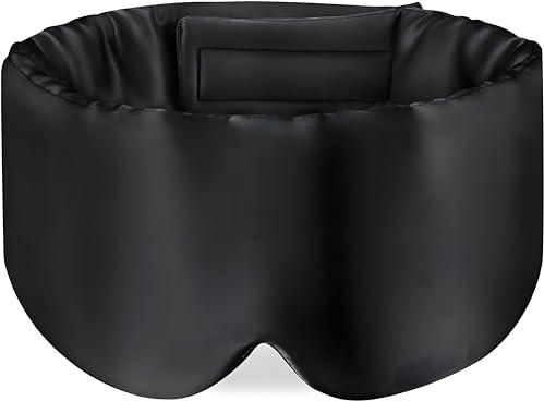Schlafmaske Seide für Seitenschläfer, 100% Bio Maulbeerseide, Lichtdichte Augenmaske mit Verstellbarem Band für Frauen, Herren & Kinder, ideal für Reise & tägliches Schlafen, Schwarz
