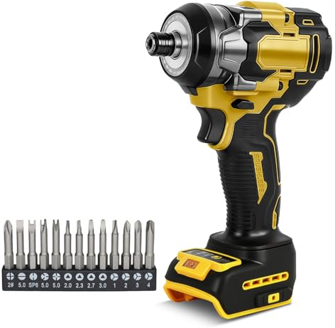Cordless Impact Driver Wrench 1/4 Inch for DeWalt 20V Battery(NO Battery) | Roadtime 450Nm Wrench,2500rpm Brushless Impact Gun with LED,Wrench Max Torque 450N,12 Drill Set for Wheel Nuts/Car/Tyres