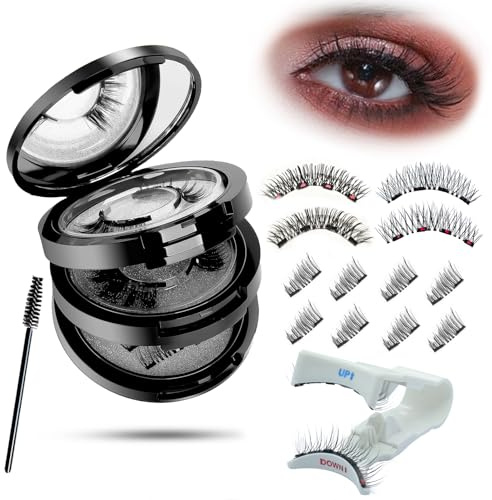 Magnetische Wimpern Set – 4 Paare Magnet Wimpern Natürlich Look mit Applikator, Halb- & Vollwimpern Styles, Wiederverwendbare Magnetwimpern ohne Kleber & Eyeliner, Upgrade mit 4 Magneten