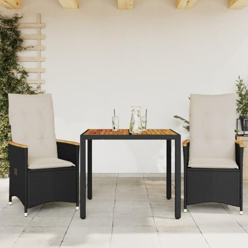 INLIFE 3-TLG. Bistro-Set mit Kissen Schwarz Poly Rattan,Möbel,Gartenmöbel,Gartenmöbel-Sets,Schwarz,32.6 KG,3276831