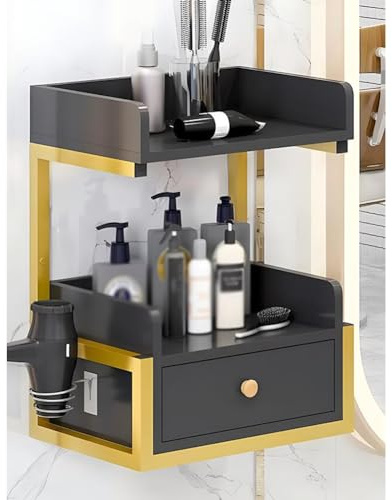 Armario de pared para salón de belleza, almacenamiento de barbería con cajón y soportes para secador de pelo, organizador de herramientas que ahorra espacio
