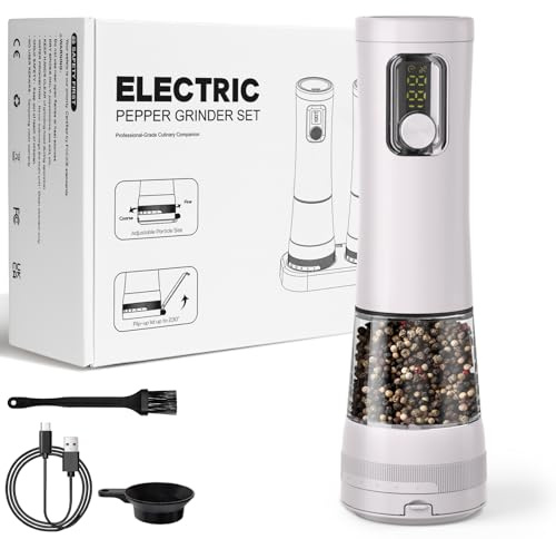 Set di macinini elettrici per sale e pepe, confezione da 2 macinapepe automatici ricaricabili con grana regolabile a 5 livelli, display, illuminazione a LED, grande capacità, regalo da cucina (1