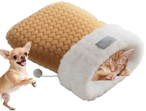 Rechory Lit pour chat | Coussin chauffant semi-fermé en peluche douce pour chat, pour Noël, Halloween, camping, jeu, intérieur, voyage, voiture