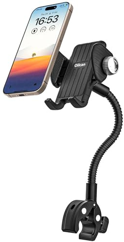 Oilcan Support Métallique Flexible Téléphone pour Fauteuil Roulant, Poussette, Vélo, Tapis de Marche, Chariot - Pince Guidon Pôle Tube pour iPhone 17/16/15/14, Galaxy et Tous Les Smartphones