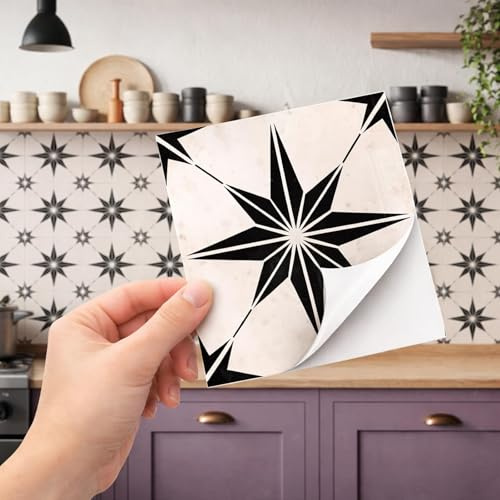 Black and White Decor Tile Stickers – 20PCS 15 x 15 cm Peel and Stick Tiles – Vinyl Splashback Panels for Kitchen & Bathroom – Stick On Tiles for Fireplace Surround and Interior Decor