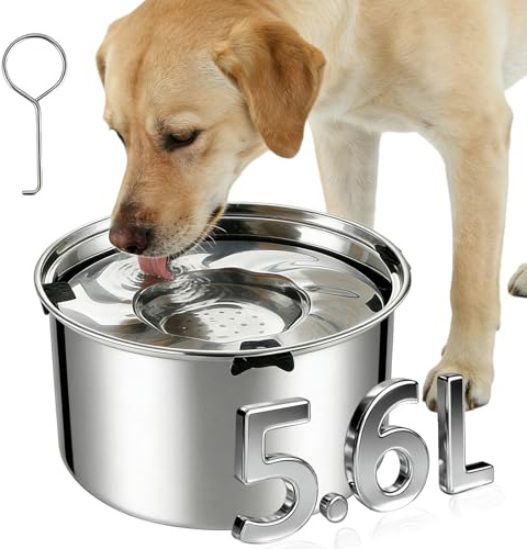 BAIFULAI 5,6 l vattenskål hund utan dressing: Drickskål hund anti-stöt med halkfri botten, reseskålar i rostfritt stål, läckagesäker, diskmaskinssäker, för Sloppy & Messy drickare