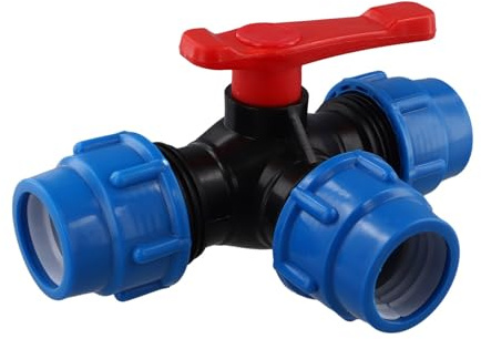MoSundi PE 3-Way Ball Valve 20/25/32/40/50mm for Water Flow Control, Black + Blue, No Welding Required