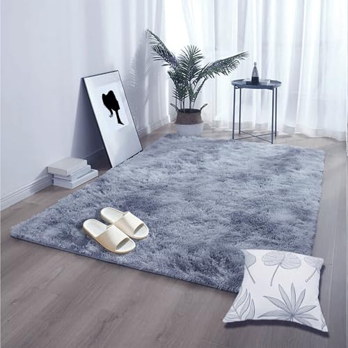 GOUSANG Schlafzimmer Teppich 250 x 270 cm Flauschige Shaggy Teppich Hochflor Große Pflegeleicht Und Robust für Schlafzimmer Kinderzimmer Lounge, Hellgrau