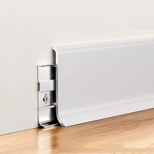 Paquete de 4 zócalos de aluminio blanco mate de 125 cm, molduras de metal para cocina y baño, fácil instalación y mantenimiento, 80 mm de altura