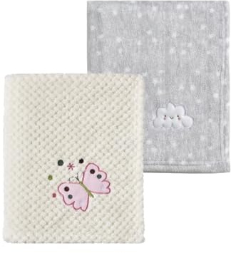 CREVENT 2 Stück 75x100 cm Kuschelige weiche warme Babydecke für Säuglinge und Kleinkinder Kinderbett Bettwagen - Graue Wolke + Schmetterling