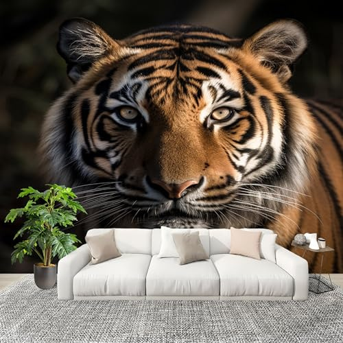 Fototapete 200x140 cm Tiere Tiger Nahaufnahme Vliestapete Fototapete für Schlafzimmer und Wohnzimmer Braun Großformatige Mustertapete 3D-Effekt Wanddekoration Flurtapete