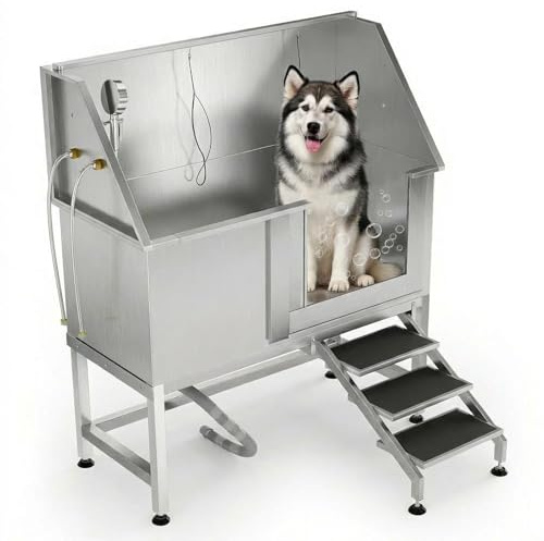 Garvee 50 Stainless Steel Heavy Duty Dog Washing Station - Anti-Slip Pet Bathing Tub with Non-Slip Stairs, Professional Grooming Tub for Large/Medium/Small Dogs