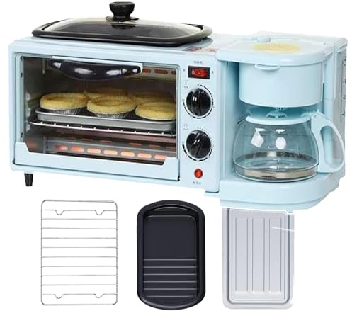 Estación de desayuno 3 en 1, máquina de desayuno multifuncional de 1050 W (horno, sartén y cafetera), sartén antiadherente, extraíble y fácil de limpiar.,A